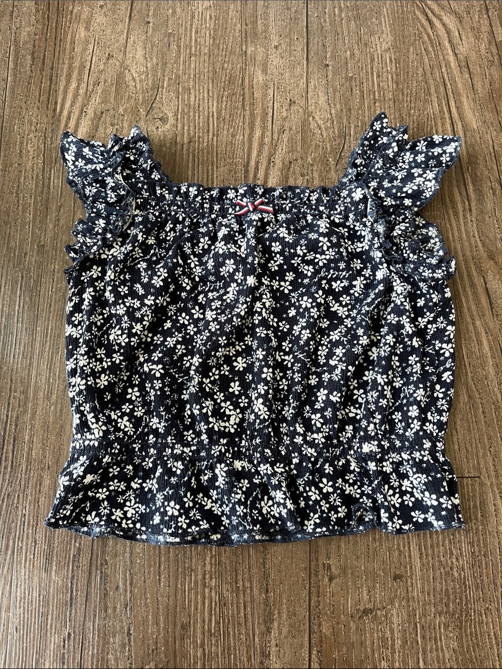 Tommy Hilfiger Girl’s Navy Floral Ruffle Crop Top Size 5